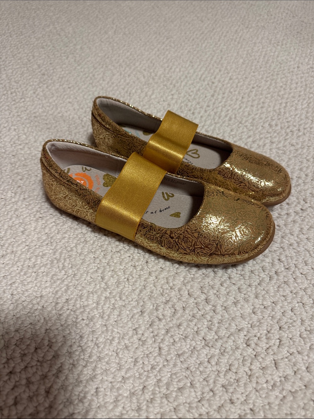 Girls Metallic Gold Mary Jane Flats with Elastic Strap